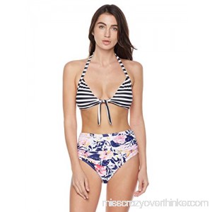 Bloom Muse Women's High Waisted Swimsuit Two Piece Bathing Suit Triangle Tie Bikini Set Halter Swimwear Blue B07JJLB767